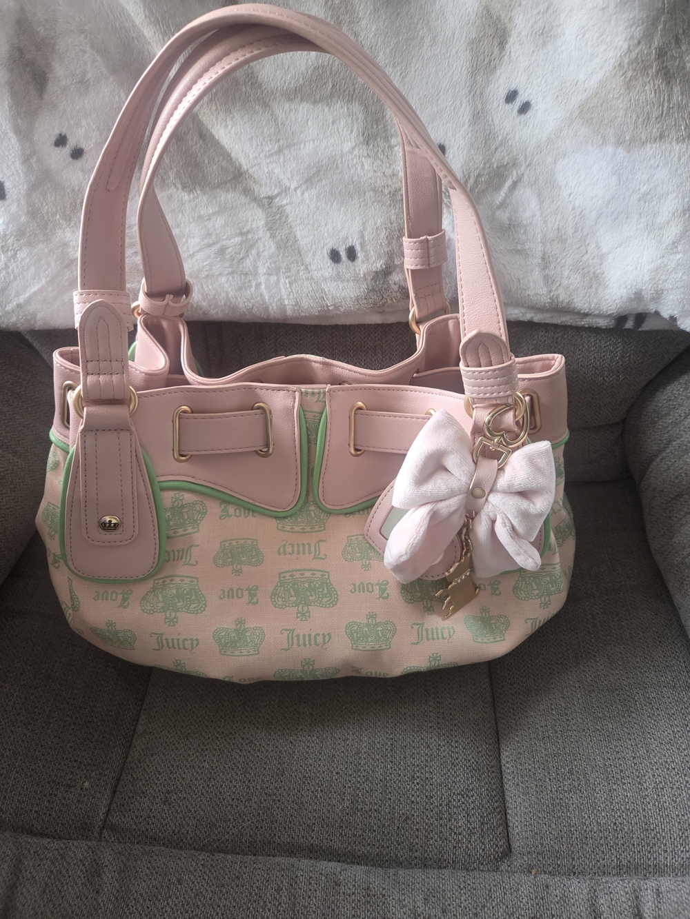 2FER Juicy Couture Pink Bow-Accent Logo Tote And Wallet